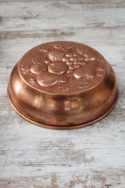 photo of vintage copper fruit mold made in Sweden, jello or dessert mold w/ loop for wall hanging  #6