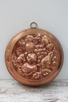 catalog photo of vintage copper fruit mold made in Sweden, jello or dessert mold w/ loop for wall hanging 