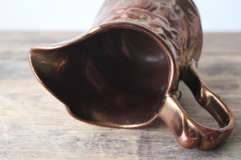 photo of vintage copper lustre pitcher, milk jug or creamer, Wade England redware pottery #4