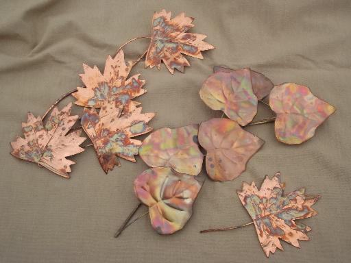 photo of vintage copper metal art  sculpture, autumn leaf, leaves for wall or door #1