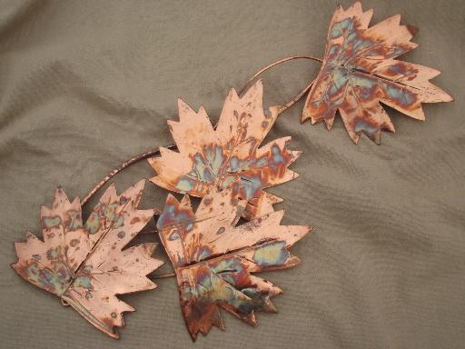 photo of vintage copper metal art  sculpture, autumn leaf, leaves for wall or door #2