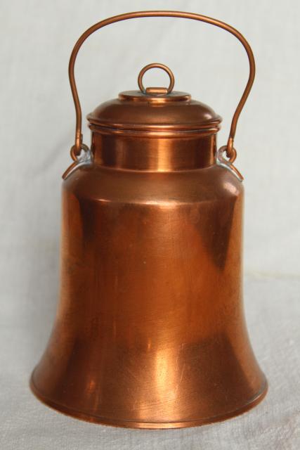 photo of vintage copper milk can, cream pail covered lunch bucket or kettle w/ lid #2