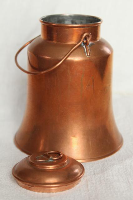 photo of vintage copper milk can, cream pail covered lunch bucket or kettle w/ lid #5