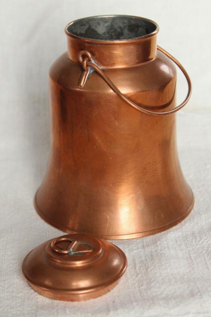 photo of vintage copper milk can, cream pail covered lunch bucket or kettle w/ lid #9