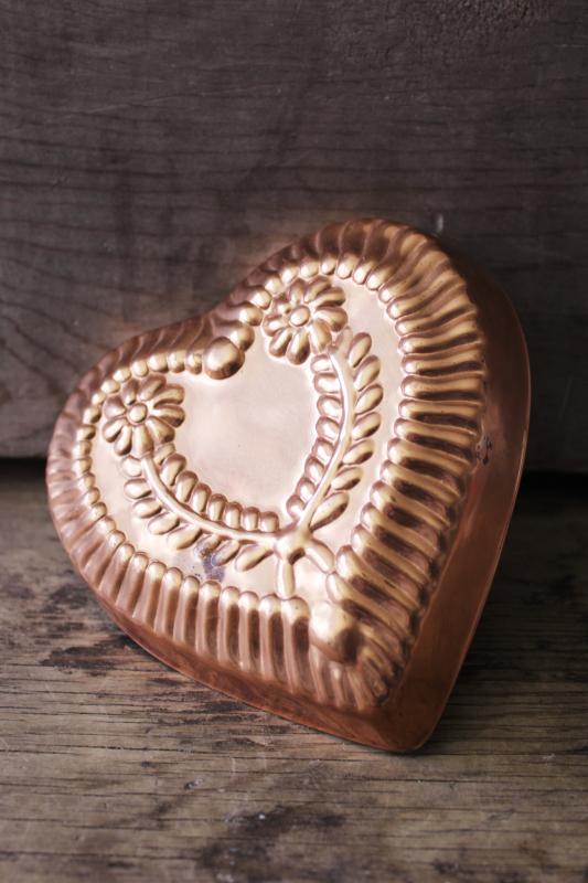 photo of vintage copper mold, heart shape wall hanging, old world style country kitchen decor #1