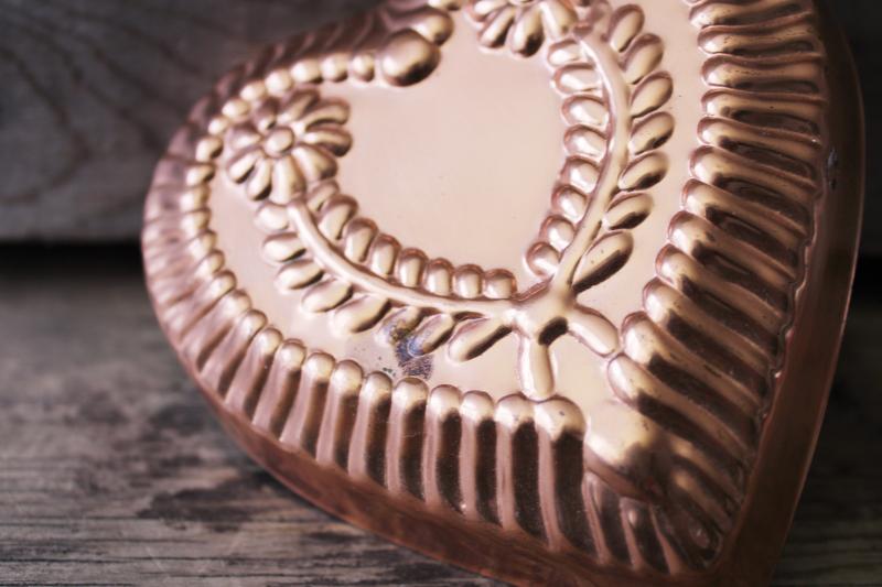 photo of vintage copper mold, heart shape wall hanging, old world style country kitchen decor #2
