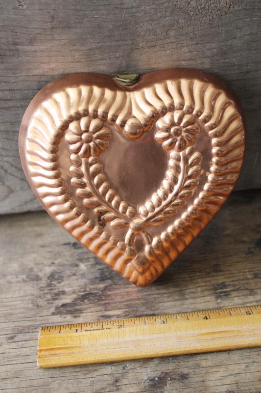 photo of vintage copper mold, heart shape wall hanging, old world style country kitchen decor #5