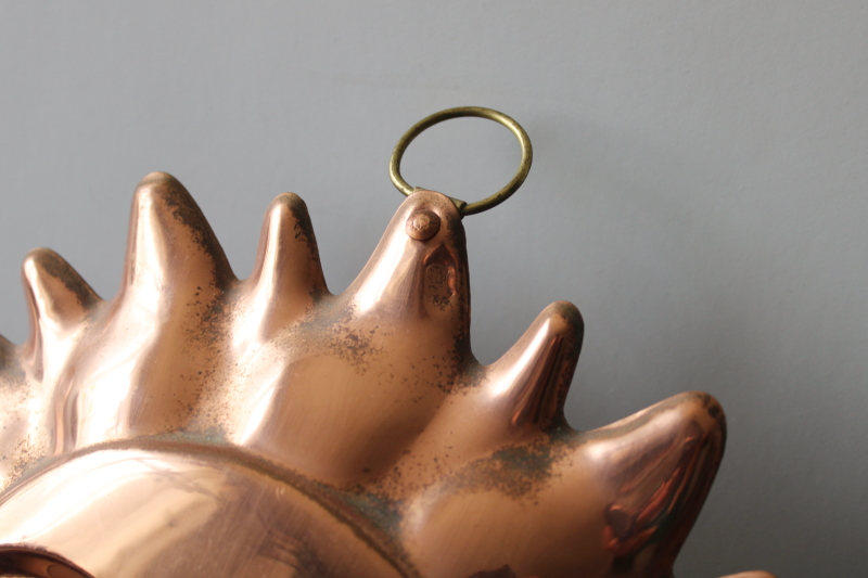 photo of vintage copper mold wall hanging celestial sun face, nature magic decor  #6