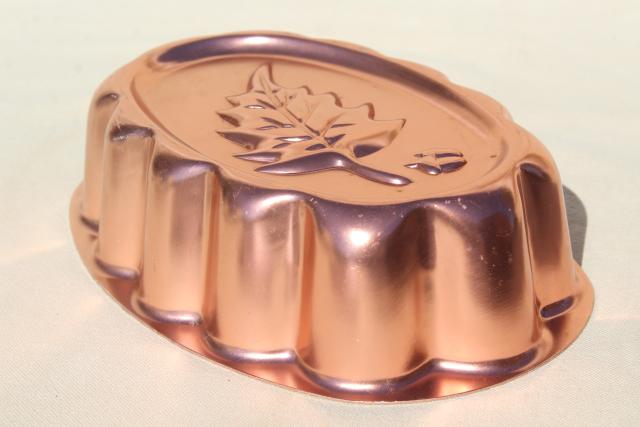 photo of vintage copper pink aluminum jello mold, autumn oak leaf & acorn for Thanksgiving #2