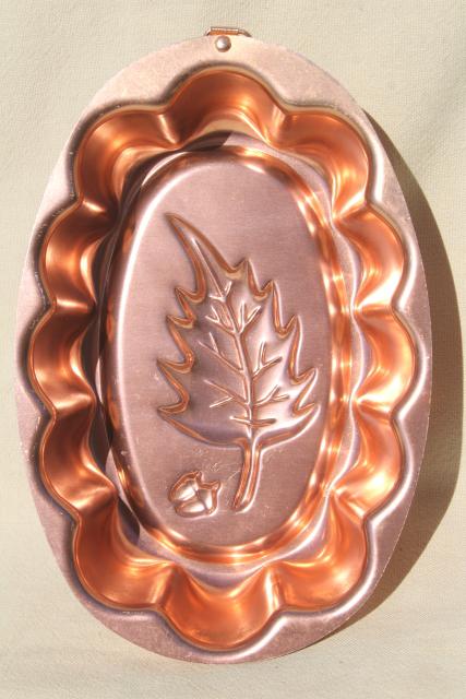 photo of vintage copper pink aluminum jello mold, autumn oak leaf & acorn for Thanksgiving #5