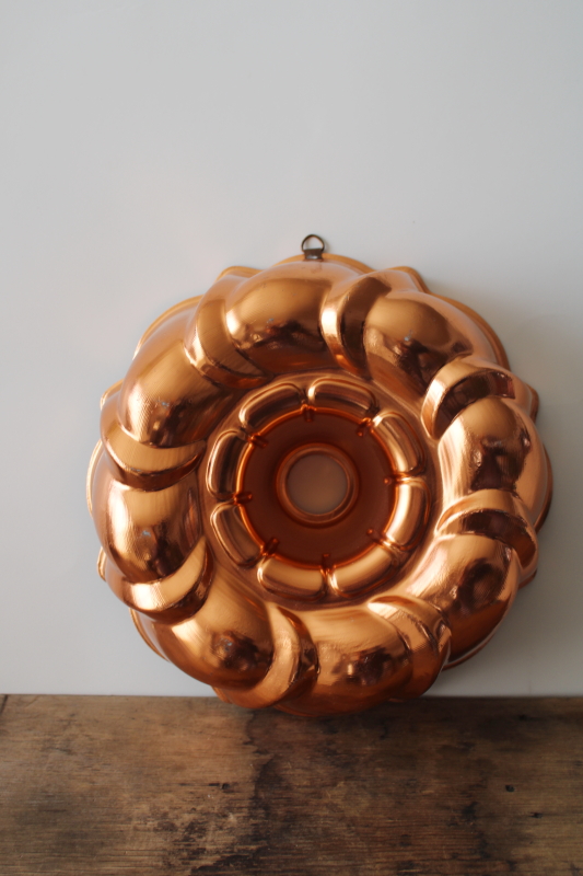 photo of vintage copper plated ring mold for jello, decorative kitchen wall hanging wreath  #1