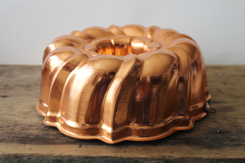 photo of vintage copper plated ring mold for jello, decorative kitchen wall hanging wreath  #3