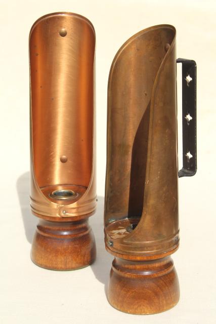 photo of vintage copper reflector candle holders, lantern wind screen candlesticks w/ handles #1