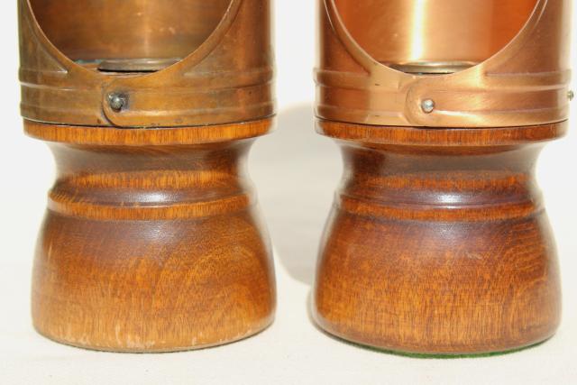 photo of vintage copper reflector candle holders, lantern wind screen candlesticks w/ handles #4