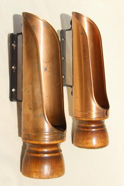 photo of vintage copper reflector candle holders, lantern wind screen candlesticks w/ handles #9