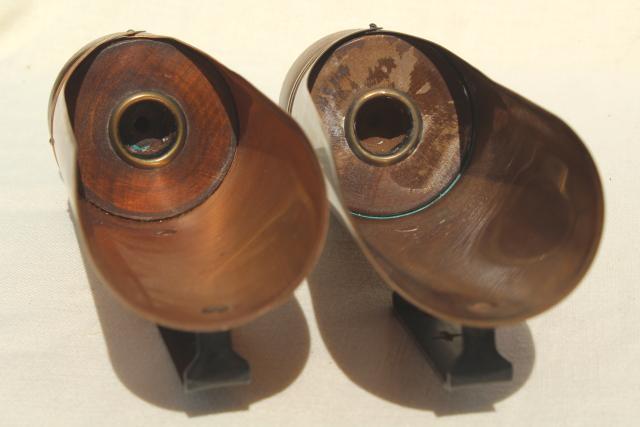 photo of vintage copper reflector candle holders, lantern wind screen candlesticks w/ handles #11