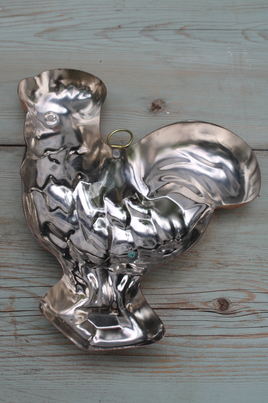 photo of vintage copper rooster chicken mold, french country farmhouse kitchen wall hanging jello mold  #3