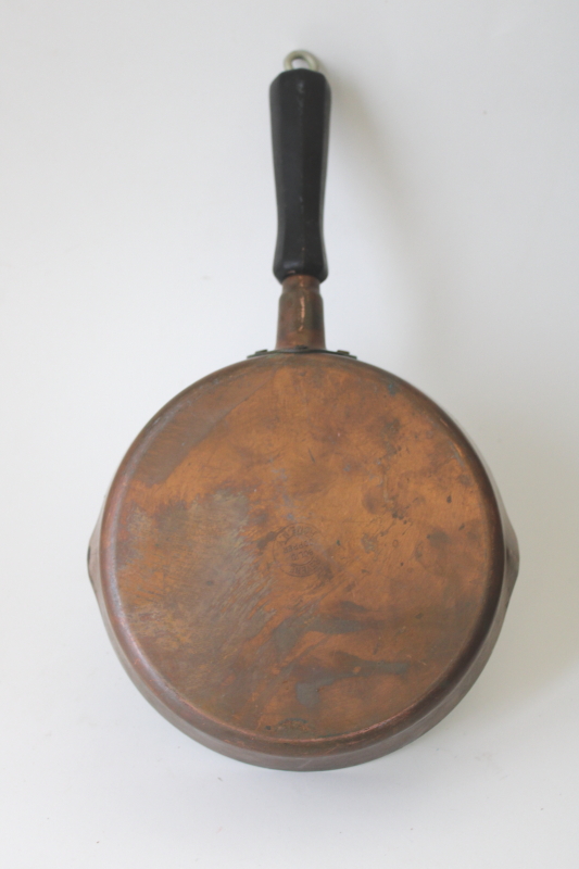 photo of vintage copper saucepan, Revere solid copper Rome NY mark pan very tarnished #4