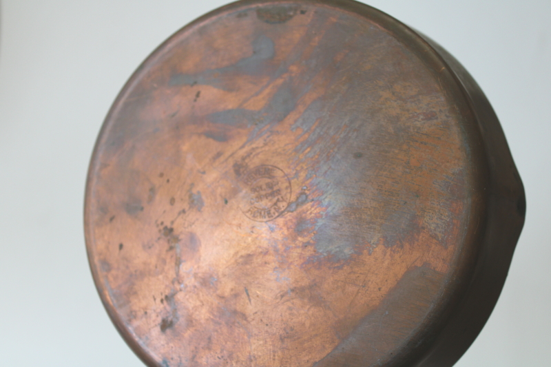 photo of vintage copper saucepan, Revere solid copper Rome NY mark pan very tarnished #5