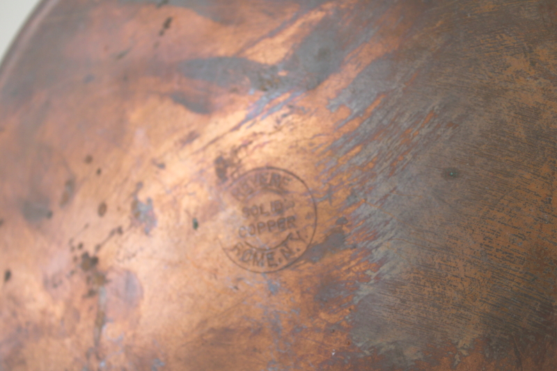 photo of vintage copper saucepan, Revere solid copper Rome NY mark pan very tarnished #6