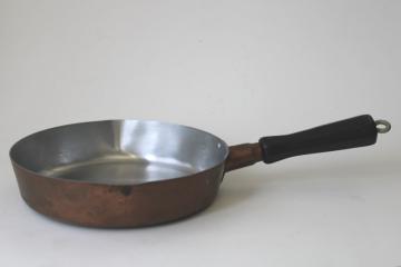 catalog photo of vintage copper saucepan, Revere solid copper Rome NY mark pan very tarnished
