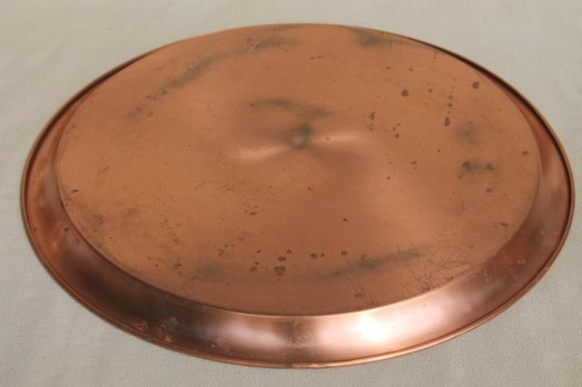 photo of vintage copper serving tray & chafing dish set, warming stand w/ bain marie water bath #3