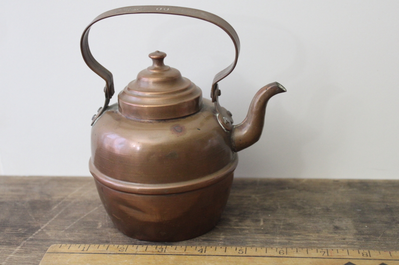 photo of vintage copper tea kettle, farmhouse primitive tarnished copper teapot, Volund Norway #2