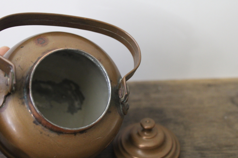 photo of vintage copper tea kettle, farmhouse primitive tarnished copper teapot, Volund Norway #6