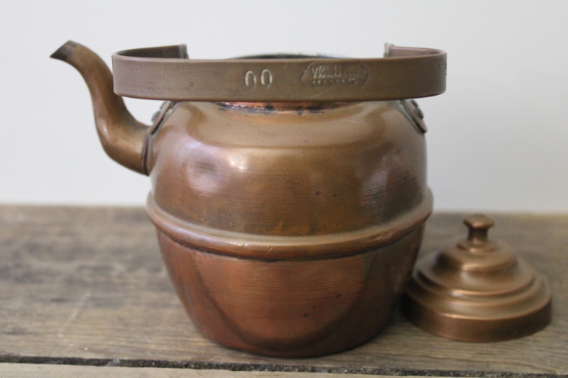 photo of vintage copper tea kettle, farmhouse primitive tarnished copper teapot, Volund Norway #7