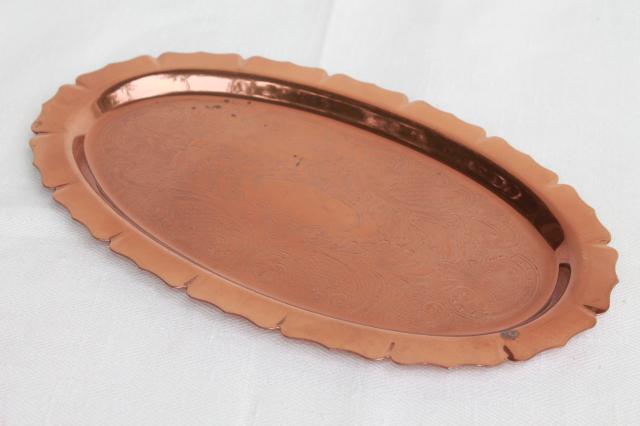 photo of vintage copper trays or bread plates, serving dishes for autumn harvest table ware #8