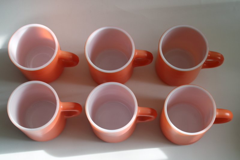 photo of vintage coral orange milk glass coffee mugs, Glasbake, Fire King, Anchor Hocking?  #2
