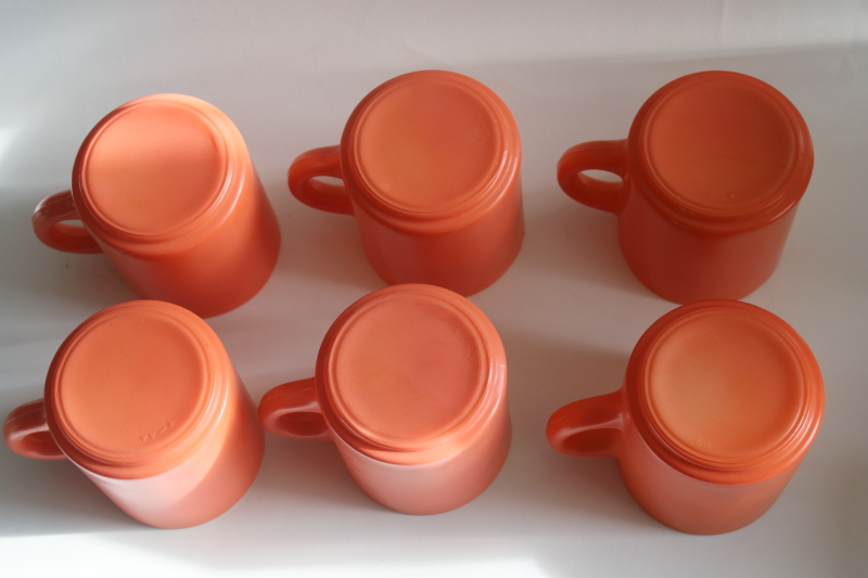 photo of vintage coral orange milk glass coffee mugs, Glasbake, Fire King, Anchor Hocking?  #3