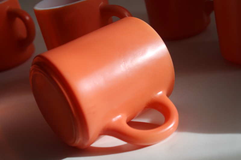 photo of vintage coral orange milk glass coffee mugs, Glasbake, Fire King, Anchor Hocking?  #5