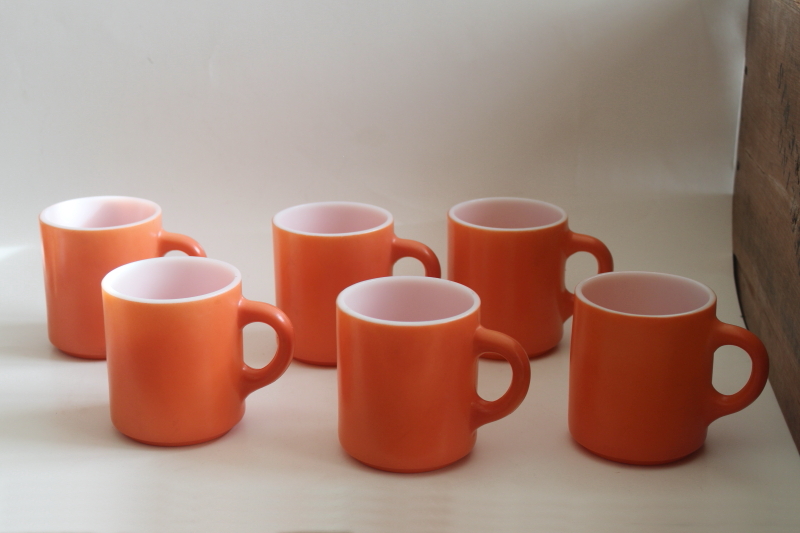 photo of vintage coral orange milk glass coffee mugs, Glasbake, Fire King, Anchor Hocking?  #6