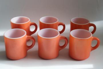vintage coral orange milk glass coffee mugs, Glasbake, Fire King, Anchor Hocking? 