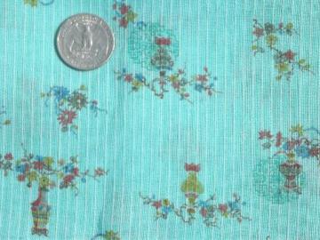 catalog photo of vintage corded cotton sheer fabric, famille verte green chinese floral print