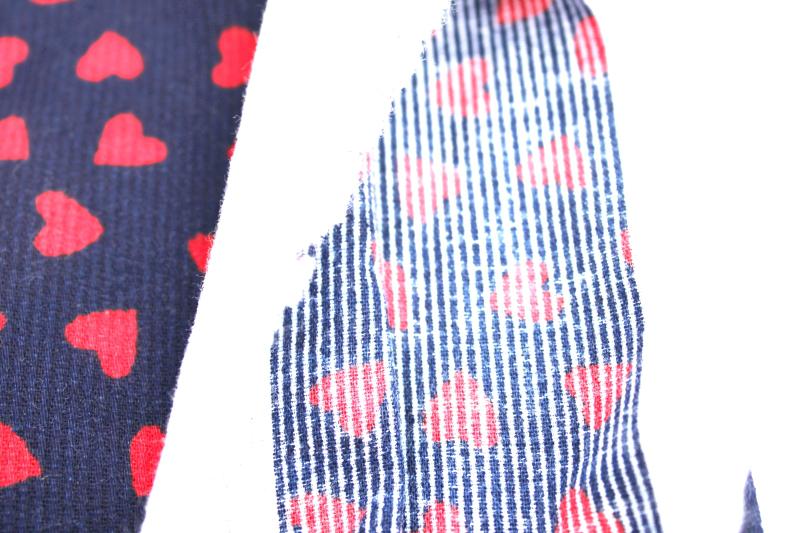 photo of vintage corded weave cotton fabric, Cranston print red hearts on navy blue #2