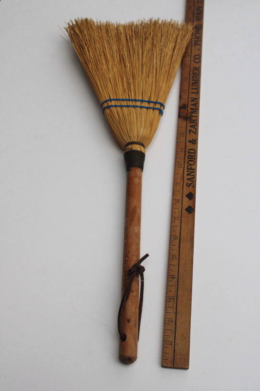 photo of vintage corn broom, small broom or large whisk brush w/ wood handle, rustic witch broom  #1