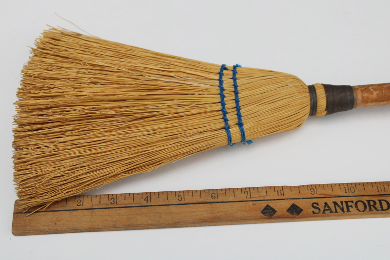 photo of vintage corn broom, small broom or large whisk brush w/ wood handle, rustic witch broom #2