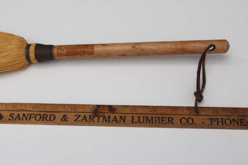 photo of vintage corn broom, small broom or large whisk brush w/ wood handle, rustic witch broom #3