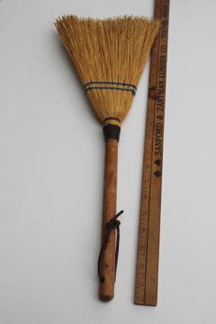 catalog photo of vintage corn broom, small broom or large whisk brush w/ wood handle, rustic witch broom 
