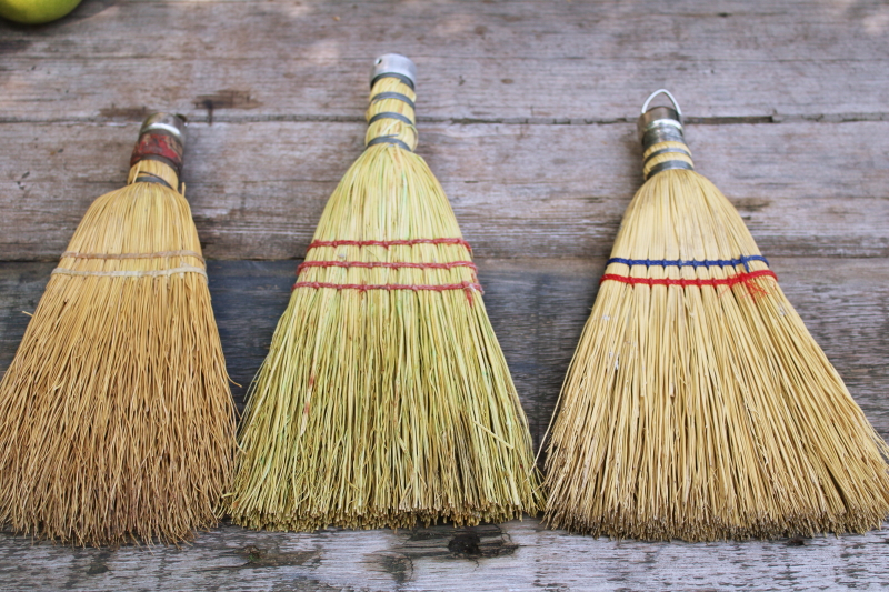 photo of vintage corn broom whisk brush hand brooms lot of three, farmhouse primitives  #1