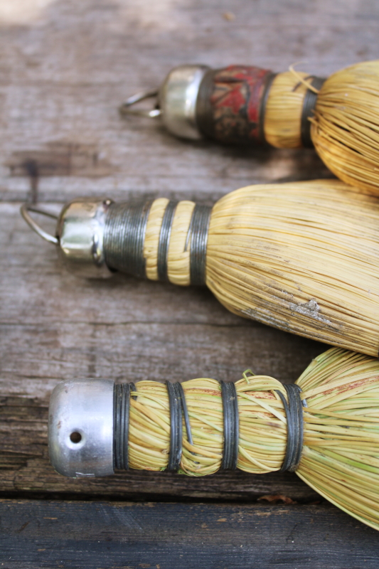 photo of vintage corn broom whisk brush hand brooms lot of three, farmhouse primitives #3