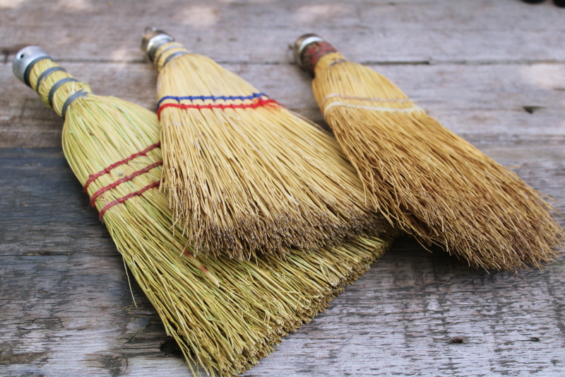 photo of vintage corn broom whisk brush hand brooms lot of three, farmhouse primitives #4