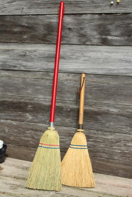 photo of vintage corn brooms, whisk broom & child's size sweeping broom, rustic farmhouse decor #1