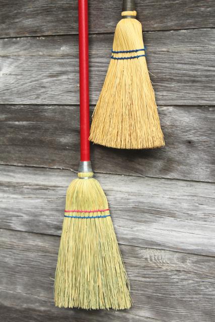 photo of vintage corn brooms, whisk broom & child's size sweeping broom, rustic farmhouse decor #2