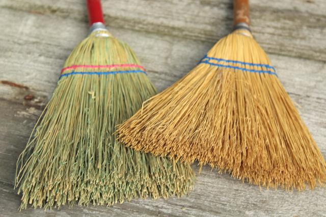 photo of vintage corn brooms, whisk broom & child's size sweeping broom, rustic farmhouse decor #7