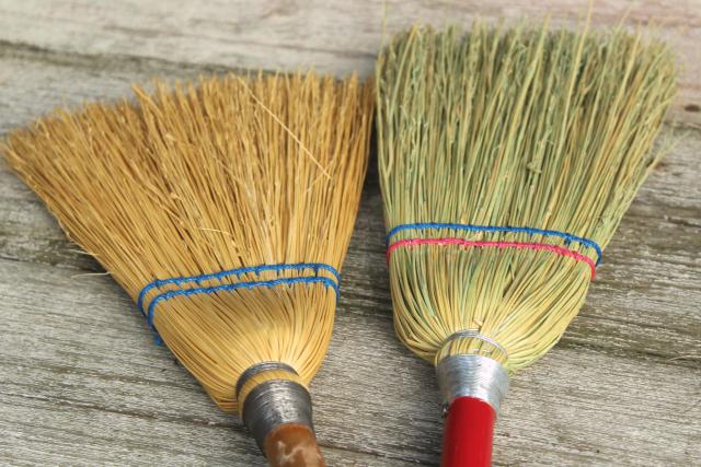 photo of vintage corn brooms, whisk broom & child's size sweeping broom, rustic farmhouse decor #8