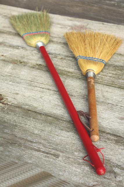 photo of vintage corn brooms, whisk broom & child's size sweeping broom, rustic farmhouse decor #9