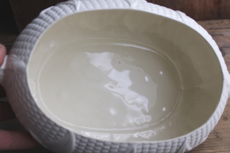 photo of vintage corn ware ceramic tureen or covered bowl, all white, modern farmhouse decor  #3